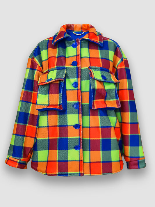 NEON TARTAN Shirt-Jacket — DDWP × Cosmos Baby Capsule