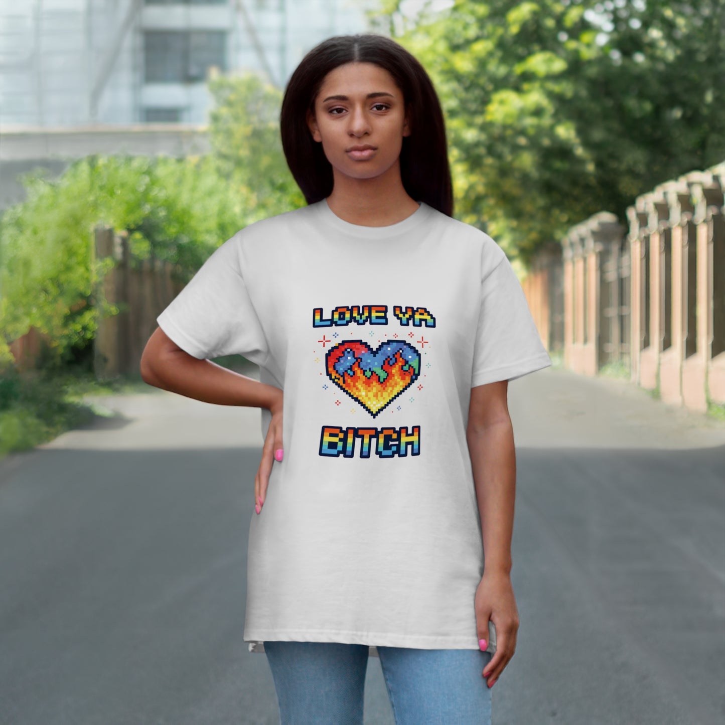 Love Ya Bitch Valentine T-Shirt | Pixel Heart Graphic Tee | Funny Y2K Love Shirt