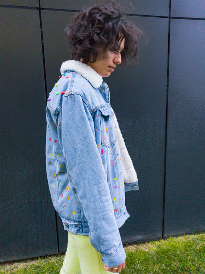 🌈 STICKERS Denim Jacket — DDWP × Cosmos Baby Capsule