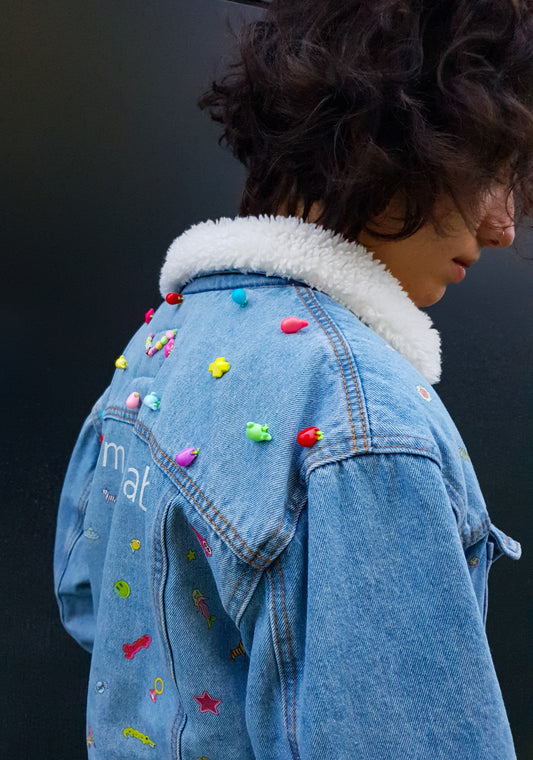 🌈 STICKERS Denim Jacket — DDWP × Cosmos Baby Capsule