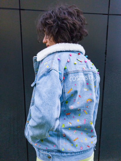 🌈 STICKERS Denim Jacket — DDWP × Cosmos Baby Capsule