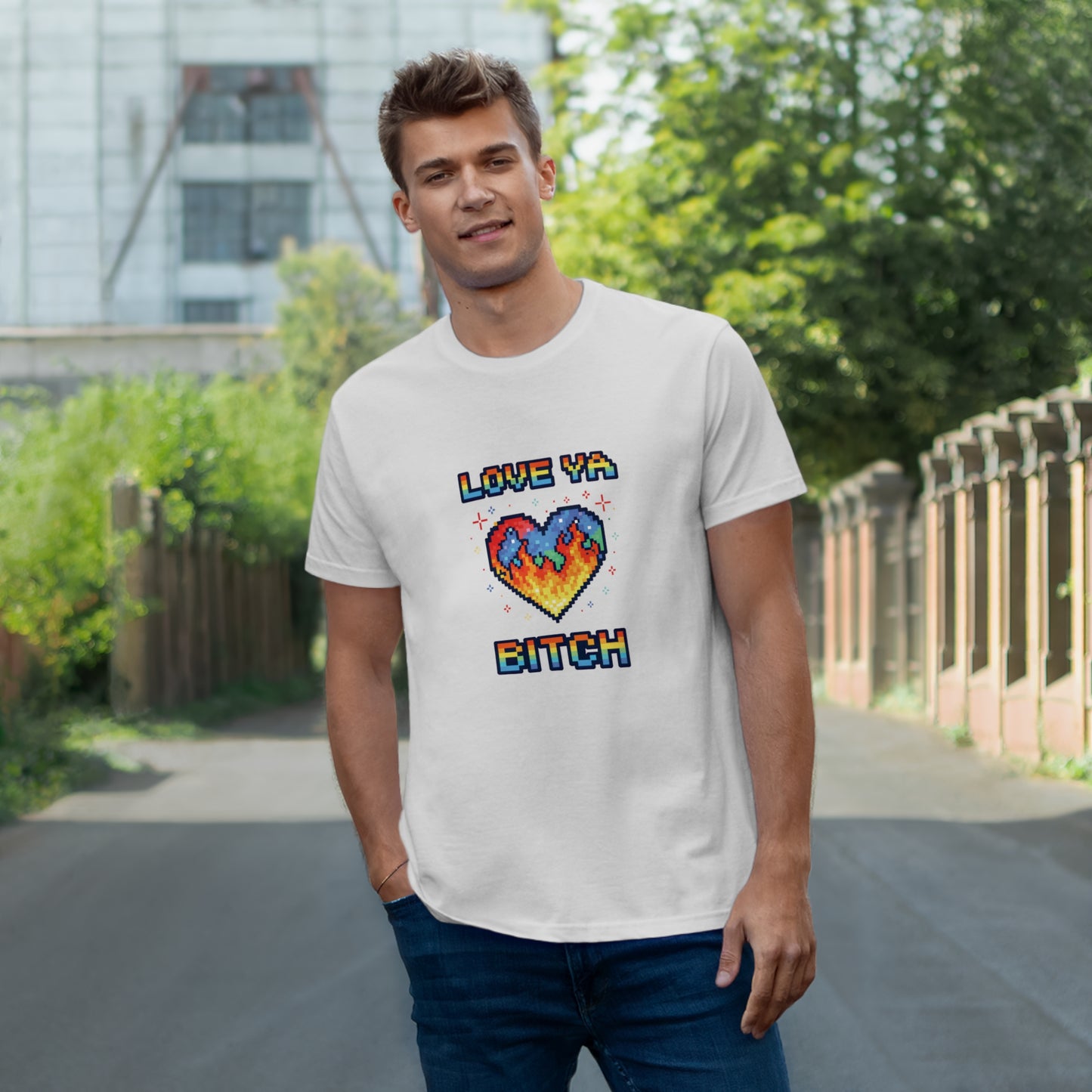 Love Ya Bitch Valentine T-Shirt | Pixel Heart Graphic Tee | Funny Y2K Love Shirt