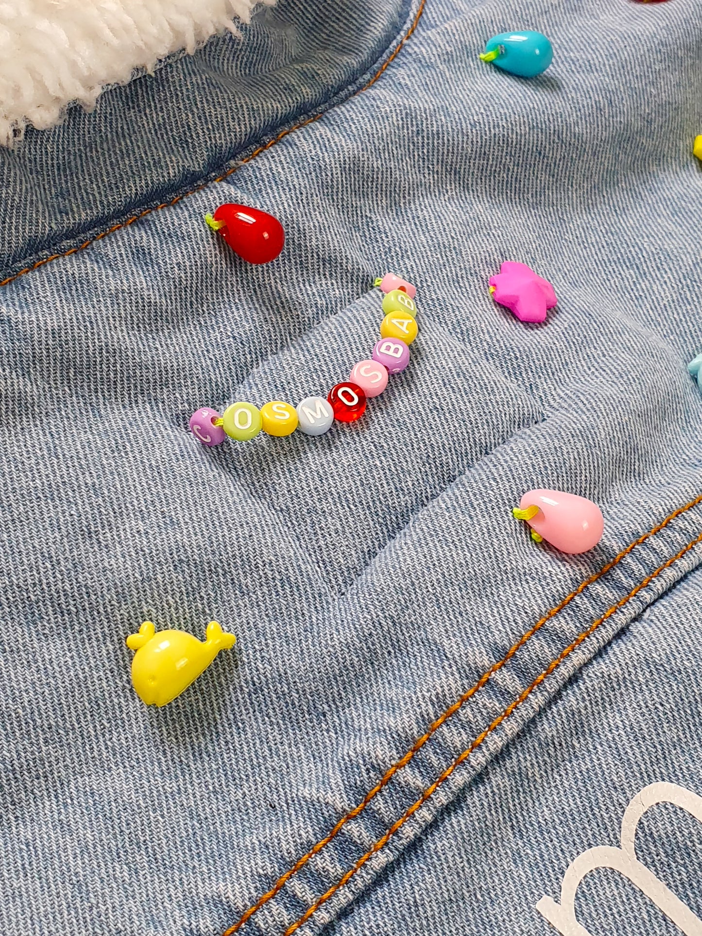 🌈 STICKERS Denim Jacket — DDWP × Cosmos Baby Capsule