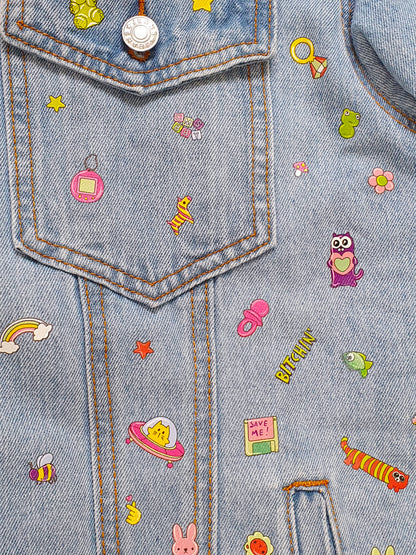 🌈 STICKERS Denim Jacket — DDWP × Cosmos Baby Capsule