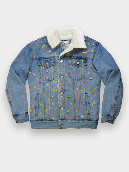 🌈 STICKERS Denim Jacket — DDWP × Cosmos Baby Capsule