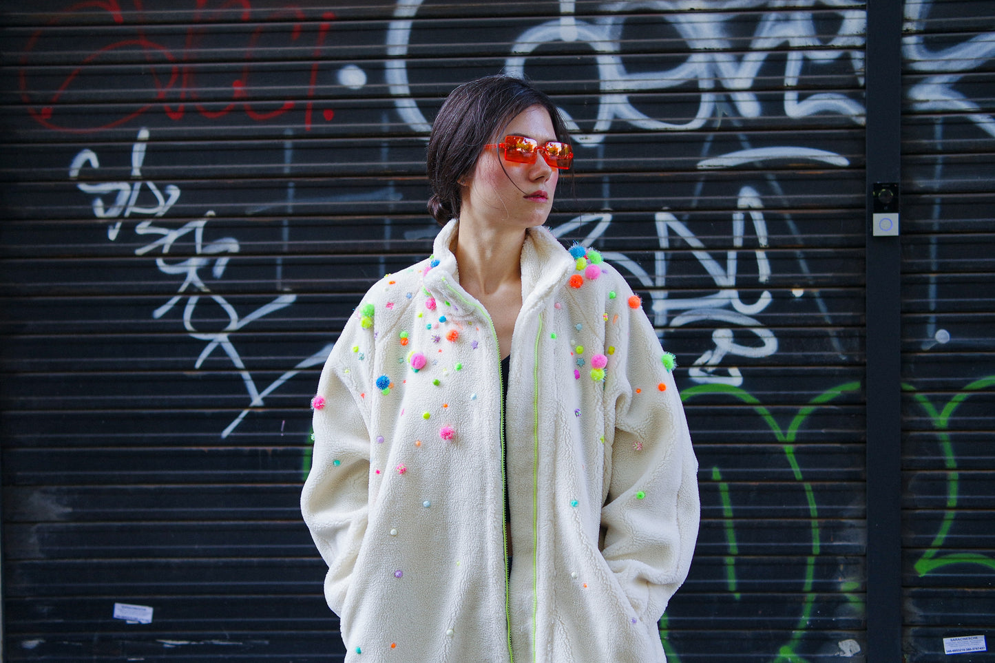 Confetti Teddy bomber — Unique piece made by hands