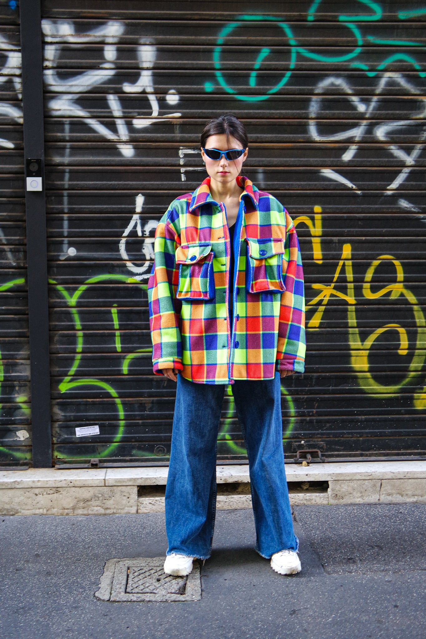 NEON TARTAN Shirt-Jacket — DDWP × Cosmos Baby Capsule