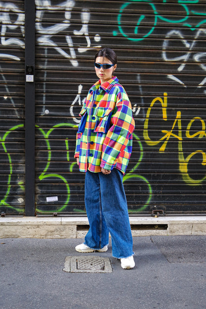 NEON TARTAN Shirt-Jacket — DDWP × Cosmos Baby Capsule